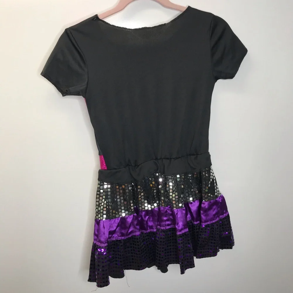 Rocker Girl dance costume dress black purple pink ruffles size small kids